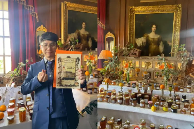 ▲林韡勳使用自己自製的品牌果醬，用台灣在地食材，成功在「酒類食材」組別拿到最高分30分滿分的世界金牌。（圖／擷自爆廢1公社臉書）
