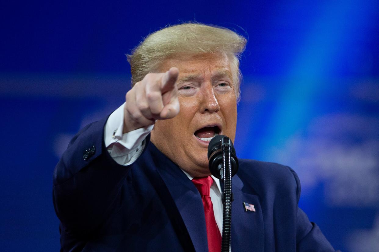 <p> El presidente de los Estados Unidos, Donald Trump, habla durante la Conferencia de Acción Política Conservadora (CPAC) anual en Gaylord National Resort & Convention Center el 29 de febrero de 2020 en National Harbor, Maryland. Los conservadores se reúnen en el evento anual para discutir su agenda. </p> (Foto de Tasos Katopodis / Getty Images)