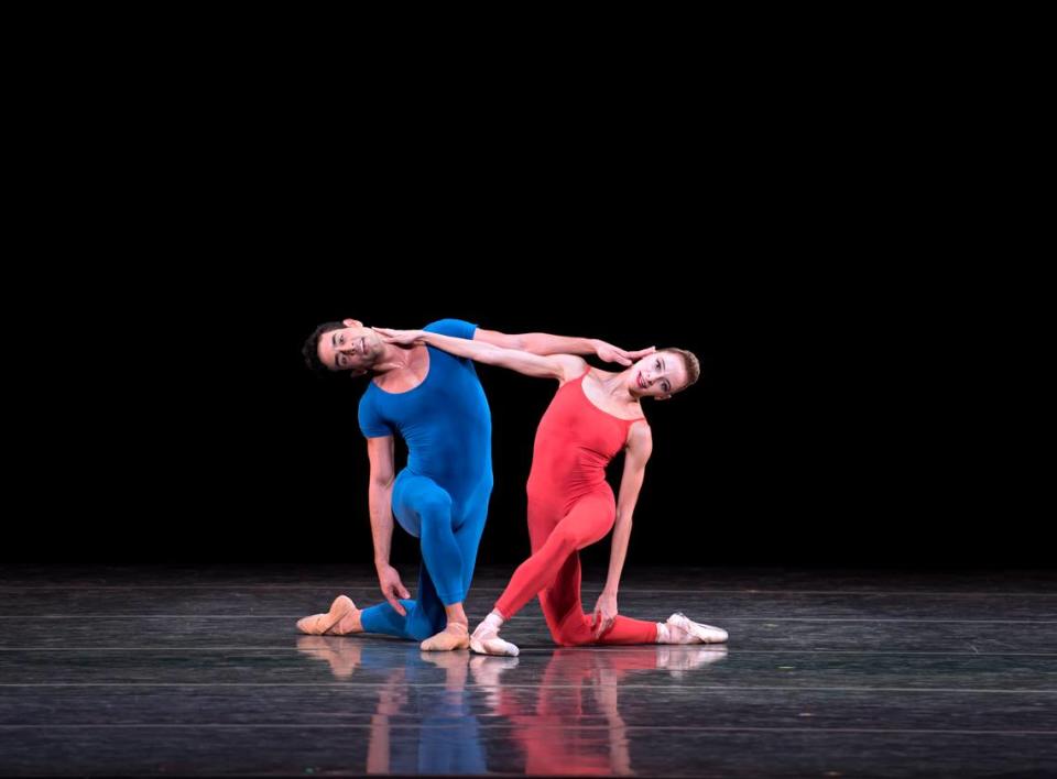 Miami City Ballet’s Nathalia Arja with Kleber Rebello in Peter Martins’ ”Calcium Light Night.”