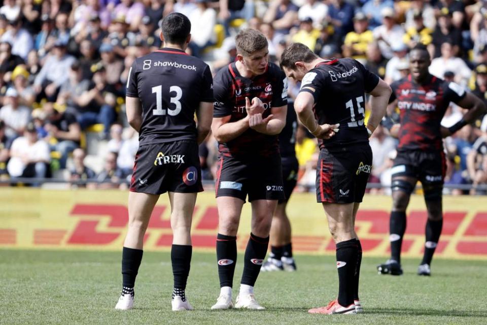 Saracens rugby players Alex Lozowski, Alex Goode, Owen Farrell and Maro Itoje.