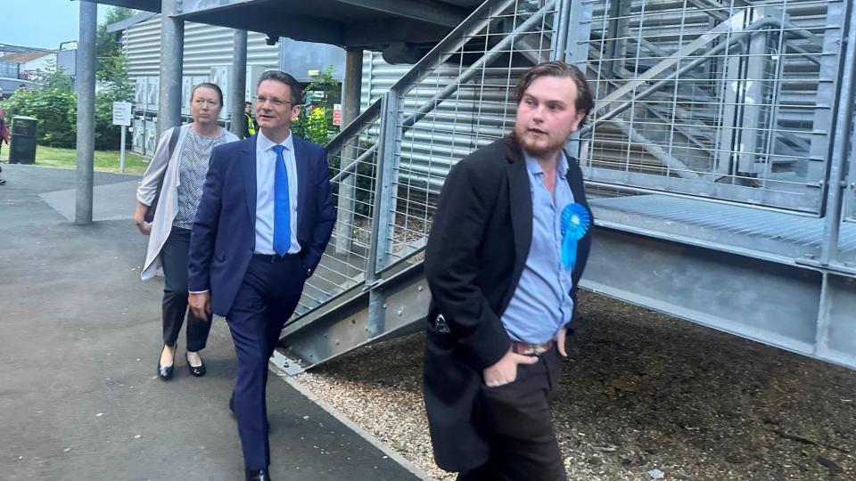 Steve Baker leaving the count with his staff