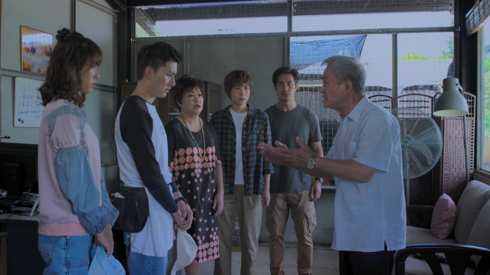 Kiki Lim, Edwin Goh, Zheng Wan Ling, Ya Hui, Pierre Png, and Richard Low in Channel 8 drama Home Again. (Still: Channel 8)