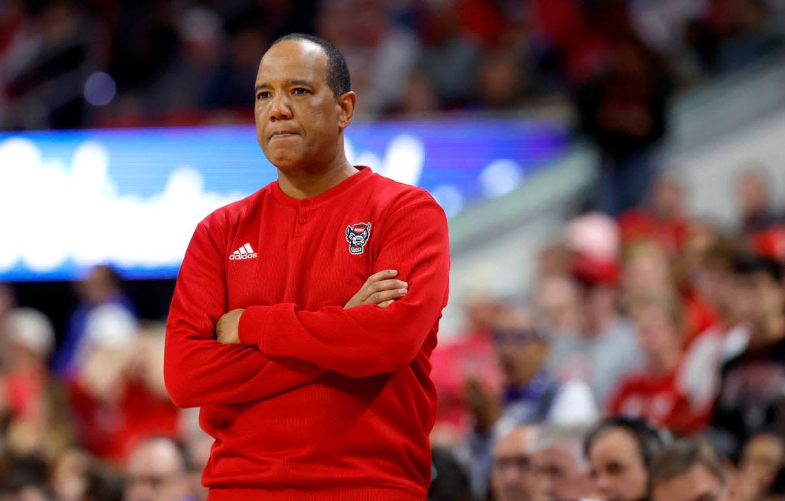 N.C. State head coach Kevin Keatts watches during the second half of Duke’s 79-64 victory over N.C. State at PNC Arena in Raleigh, N.C., Monday, March 4, 2024. Ethan Hyman/ehyman@newsobserver.com