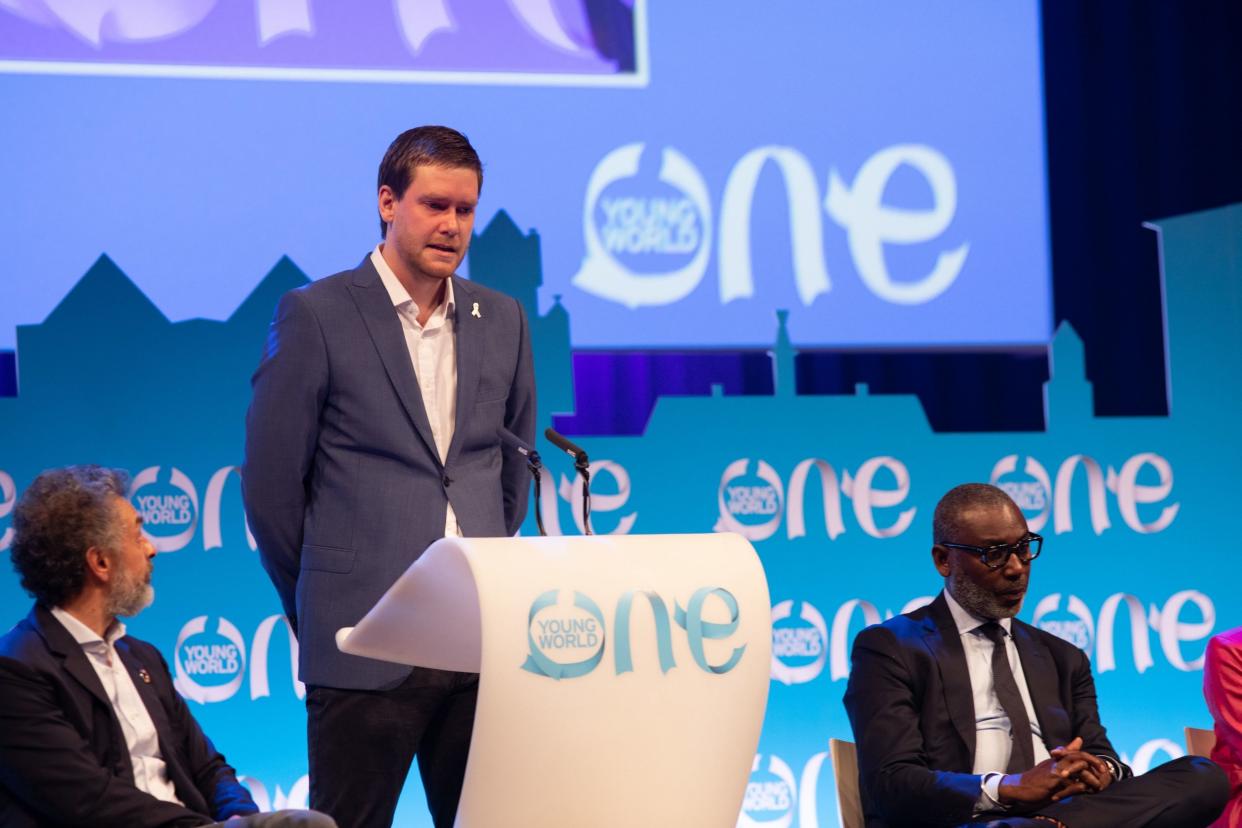 Luke Hart speaks at the One Young World Summit at The Hague: PA