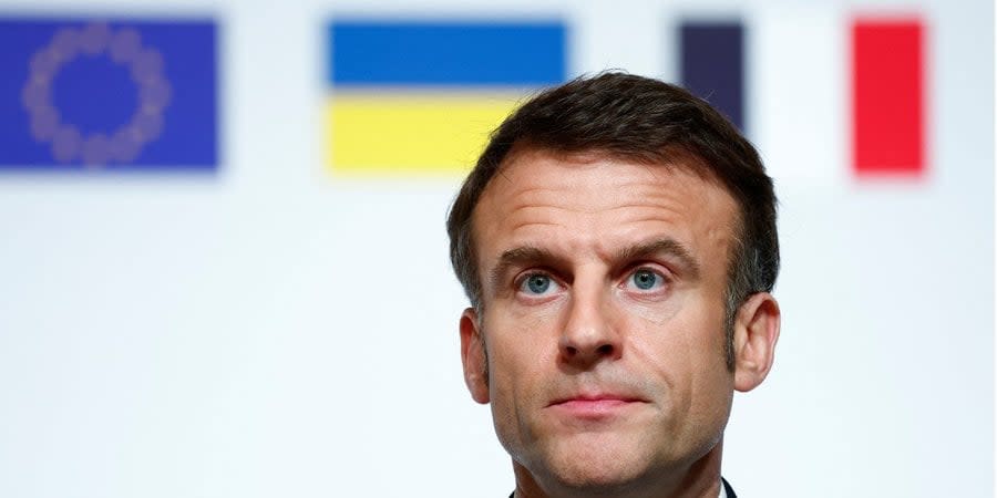 French President Emmanuel Macron after a conference in support of Ukraine with European leaders and government representatives at the Elysee Palace in Paris, France, on February 26, 2024