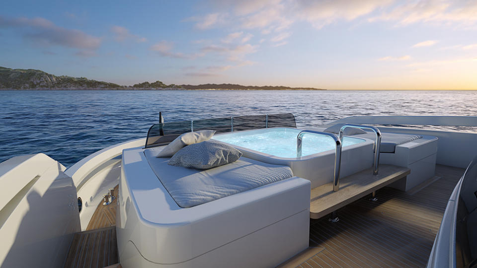 The bow is fitted with a jacuzzi and sun pads. - Credit: Extra Yachts