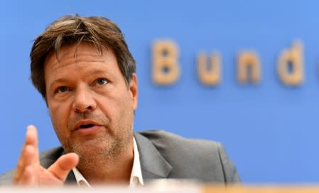 Germany's Greens party leader Habeck addresses a news conference after the EU election in Berlin