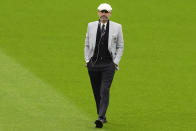 FILE - Gianluca Vialli, delegation chief of Italy, walks on the pitch ahead of the Euro 2020 soccer championship semifinal between Italy and Spain at Wembley stadium in London, Tuesday, July 6, 2021. Gianluca Vialli, the former Italy striker who helped both Sampdoria and Juventus win Serie A and European trophies before becoming a player-manager at Chelsea, has died on Friday, Jan. 6, 2023. He was 58. (AP Photo/Matt Dunham,Pool, File)