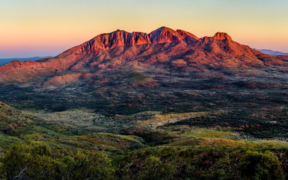 Mt. Sonder from Hilltop Lookout at Sunrise. West Macdonnell Ranges, Northern Territory - Getty