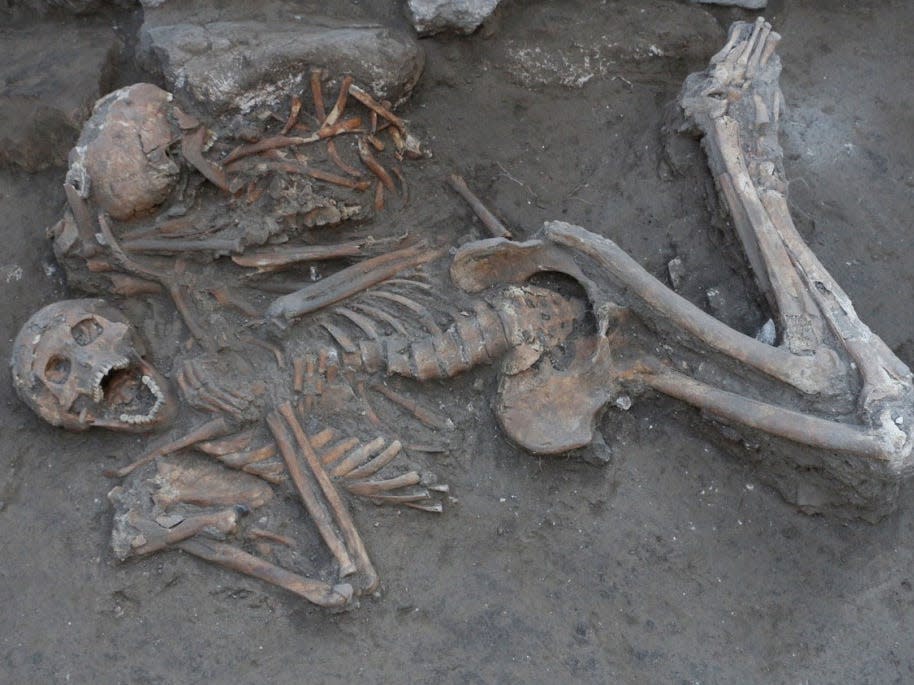 Rachel Kalisher, a Ph.D. student, analyzed the bones of two upper-class brothers, pictured here, who were buried beneath the ancient city of Megiddo.