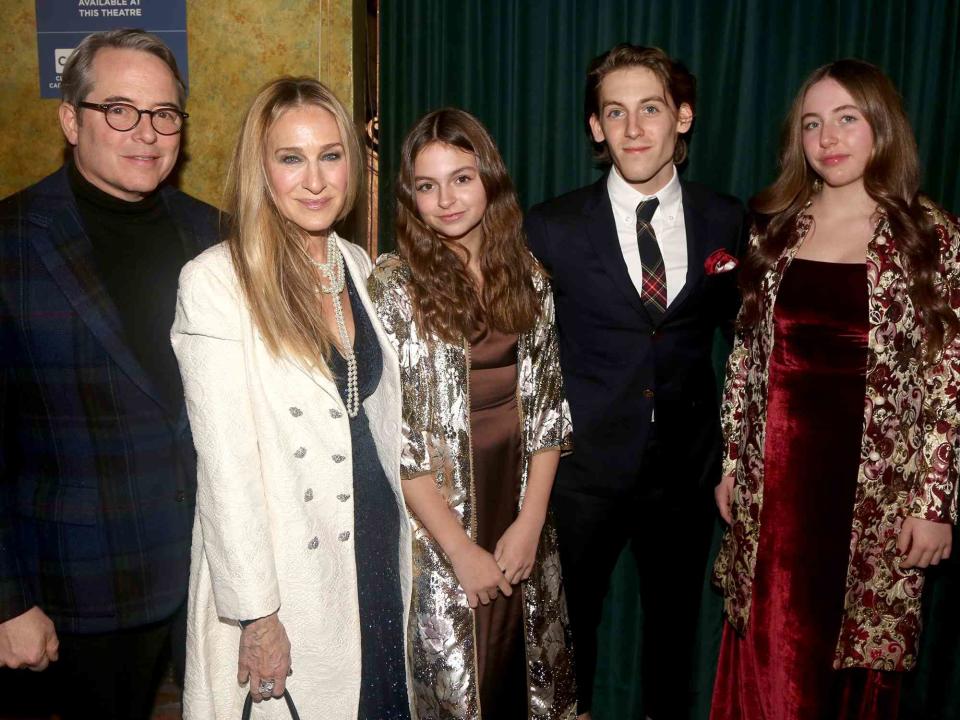 <p>Bruce Glikas/WireImage</p> Matthew Broderick, Sarah Jessica Parker, Tabitha Hodge Broderick, James Wilkie Broderick, and Marion Loretta Elwell Broderick at the opening night of the new musical "Some Like It Hot!" on Broadway on December 11, 2022.  