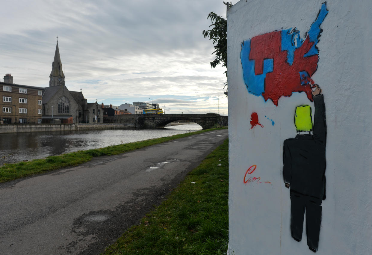 A graffiti with the US President Donald Trump, located at the Grand Canal in Dublin's city centre on November 17, 2020, in Dublin, Ireland. (Artur Widak/NurPhoto via Getty Images)