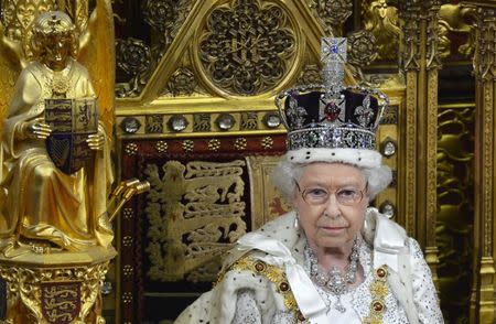 Britain's Queen Elizabeth waits before delivering her speech in the House of Lords, during the State Opening of Parliament at the Palace of Westminster in London May 8, 2013. REUTERS/Toby Melville