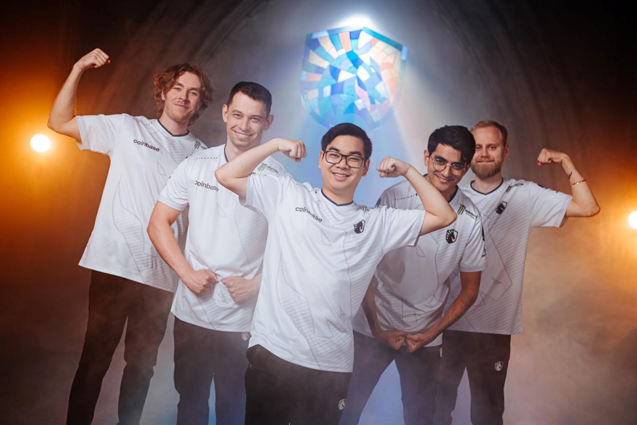 Team Liquid swept Talon Esports in The International 2023's Road to The International Playoffs to advance to guarantee themselves at least a Top 6 finish and advance to the Main Event. Pictured (from left to right) Team Liquid zai, Nisha, miCKe, Insania, Boxi. (Photo: Team Liquid)