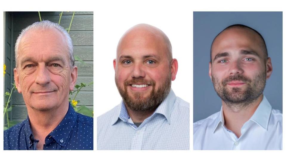 Three candidates are running for Kuna mayor in the Tuesday election. Candidates from left are Kuna Mayor Joe Stear, Bobby Rossadillo and Cristin Sandu.