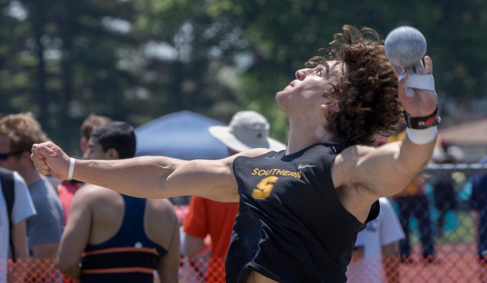 Southern Regional Fabian Gonzalez in the Boys Discus at the Shore Conference Outdoor Track and Field Championships in Neptune, NJ on May 21, 2022. 