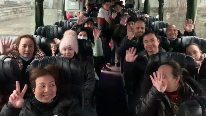 A screenshot of a video from Paval  Dragos-Florin shows a bus full of refugees.