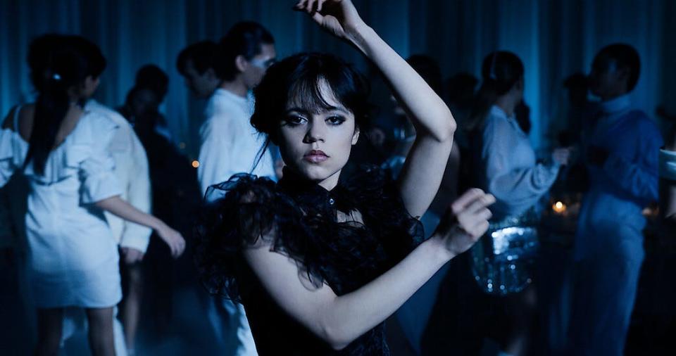 Jenna Ortega, as Wednesday Addams, dances to The Cramps’ 1981 song “Goo Goo Muck”  in the Netflix series “Wednesday.”