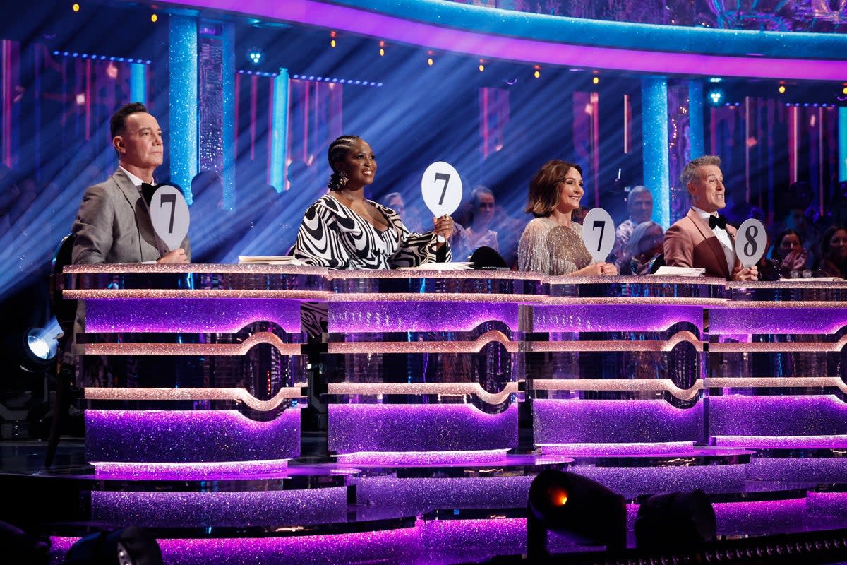 Judges (left to right): Craig Revel Horwood, Motsi Mabuse, Shirley Ballas and Anton Du Beke (Guy Levy/BBC/PA Media)