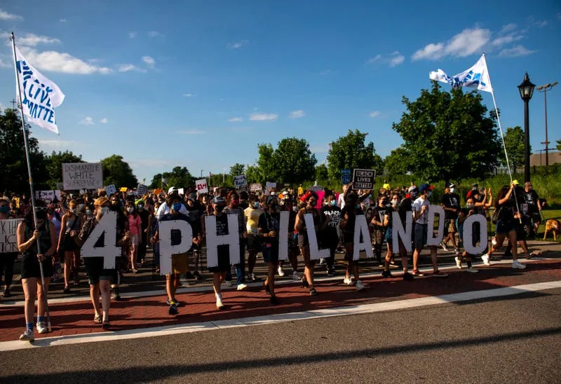 ST. ANTHONY, MN - JULY 06: Demonstrators march in honor of Philando Castile on July 6, 2020 in St. Anthony, Minnesota. 