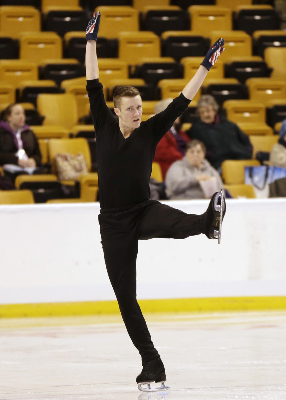 Jeremy Abbott skates during practice at the U.S. Figure Skating Championships Wednesday, Jan. 8, 2014 in Boston. (AP Photo/Steven Senne)