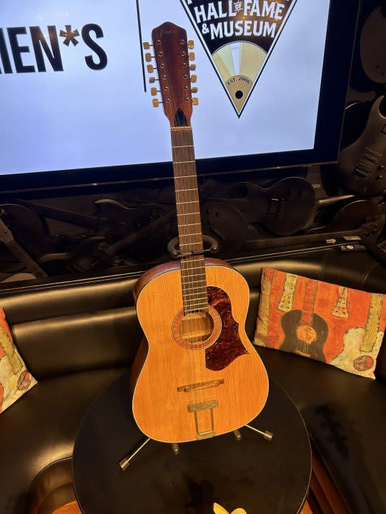 John Lennon’s long-lost Framus 12-string Hootenanny acoustic guitar that he used on the “Help!” album (WKRN photo)