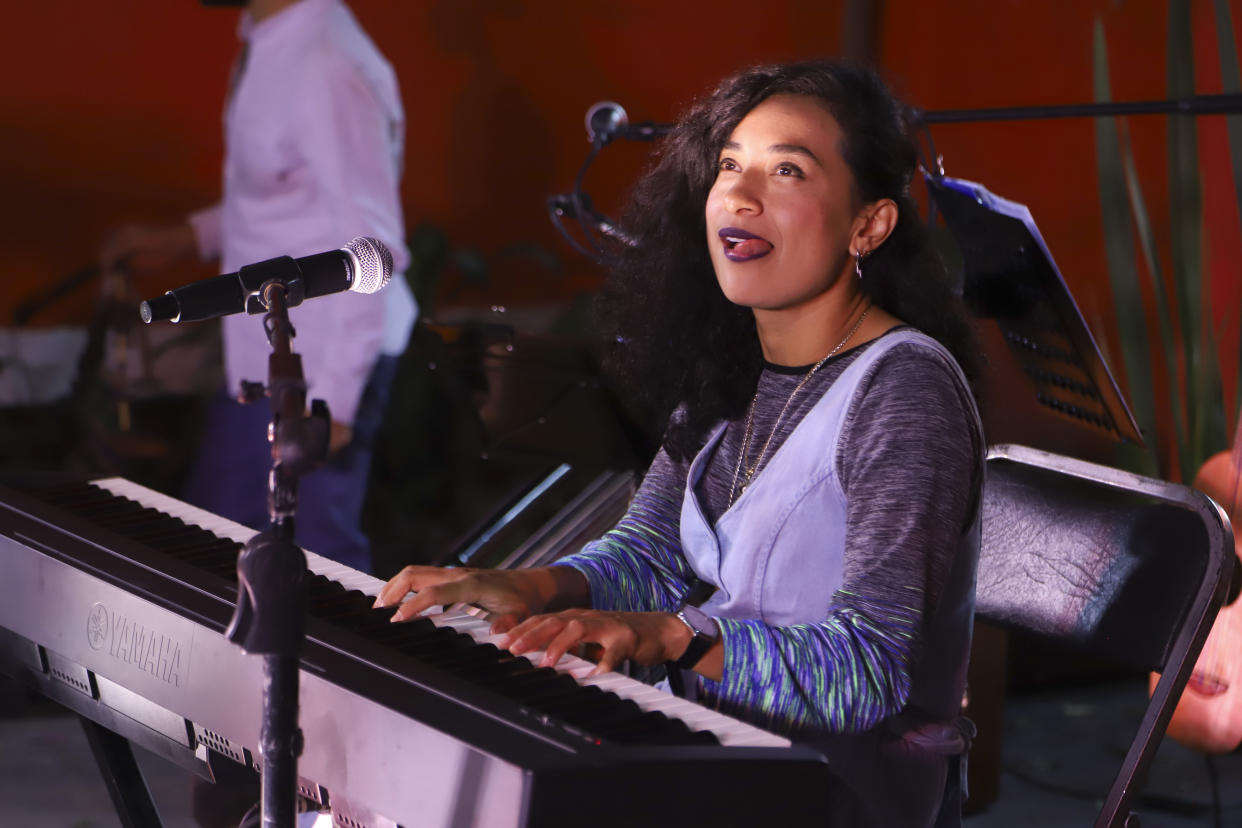 COYOACAN, MEXICO - OCTOBER 07: Flor Amargo performs during the Casa Snowapple opening, on October 7, 2021 in Coyoacan, Mexico. (Photo by Medios y Media/Getty Images)