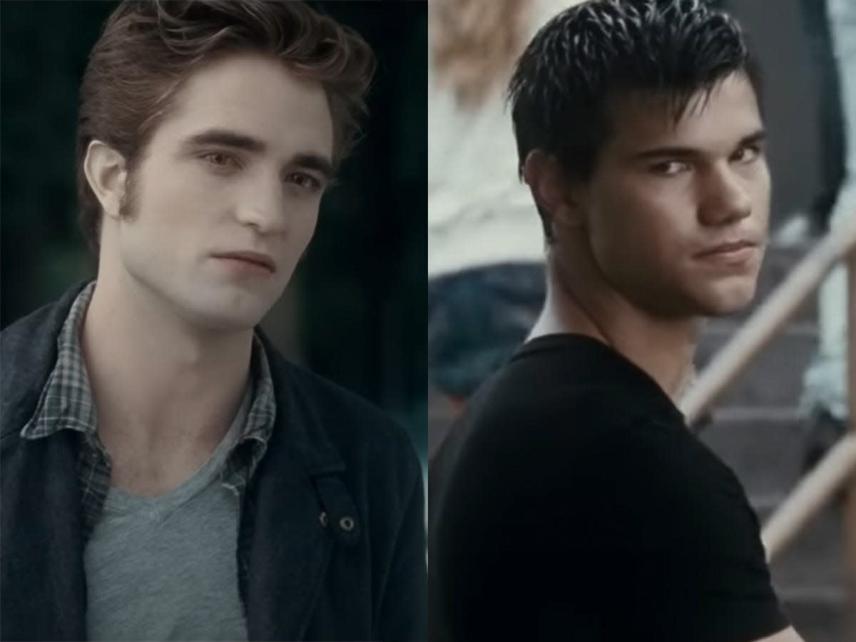 On the left: Robert Pattinson as Edward Cullen in "Eclipse." On the right: Taylor Lautner as Jacob Black in "Eclipse."