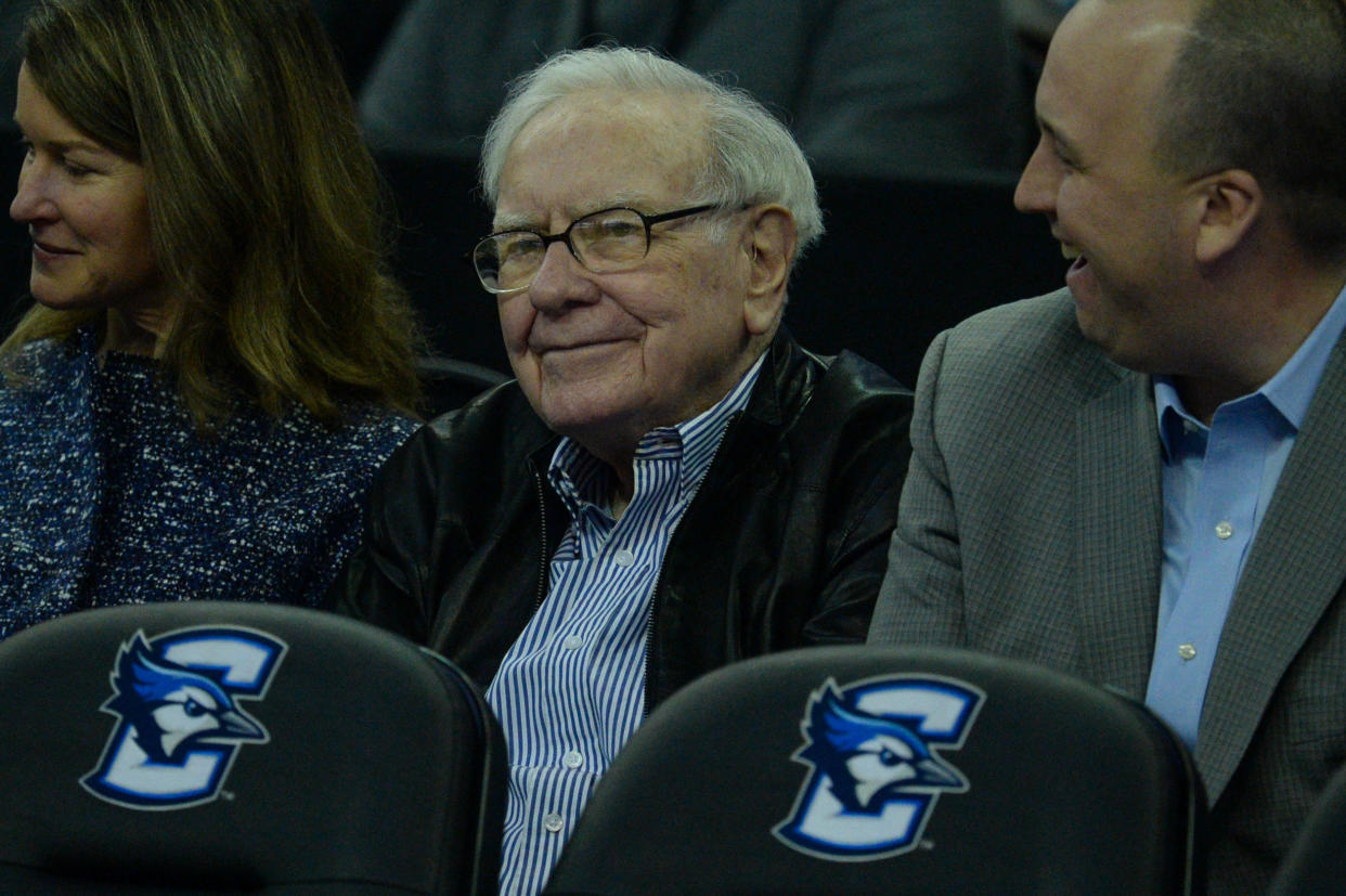 Jan 7, 2020; Omaha, Nebraska, USA;  Omaha businessman Warren Buffett watches the game between the Creighton Bluejays and the Villanova Wildcats in the first half at CHI Health Center Omaha. Mandatory Credit: Steven Branscombe-USA TODAY Sports