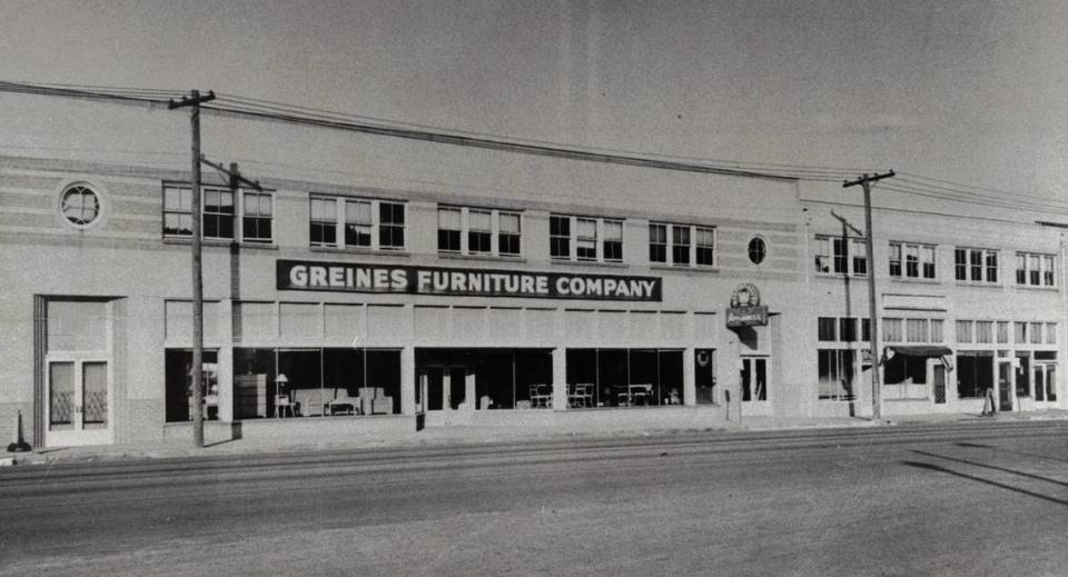 The Greines family furniture store in the 1300 block of North Main Street was refurbished in 1935 with a Moderne-style facade still in evidence today.