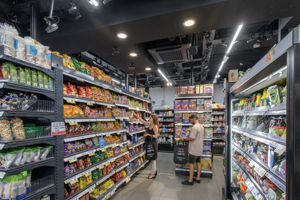 Trigo cameras mounted to the ceiling of an existing grocery store in Tel Aviv, Israel.