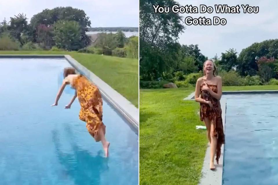 <p>Naomi Watts/Instagram</p> Naomi Watts jumps into a pool for silly Instagram clip