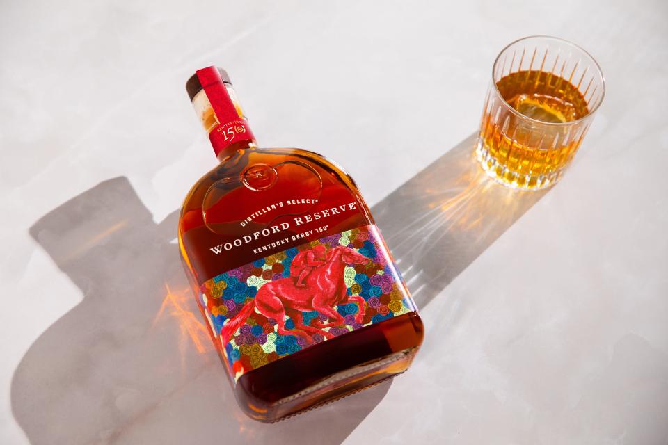 The 2024 collectable Woodford Reserve Derby Bottle celebrating the 150th Kentucky Derby features the art of Kentuckian Wylie Caudill.