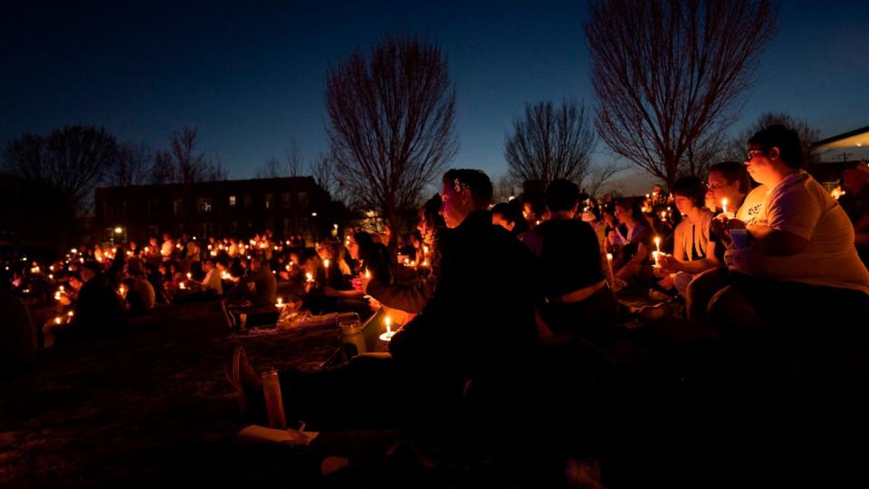 PHOTO: Community members participate in a candlelight vigil for Nex Benedict in Tulsa, OK, Feb. 25, 2024. (Nick Oxford/AP)