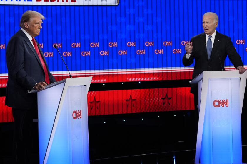 President Joe Biden, speaks during a presidential debate hosted by CNN with Republican presidential candidate former President Donald Trump, Thursday, June 27, 2024, in Atlanta. (AP Photo/Gerald Herbert)