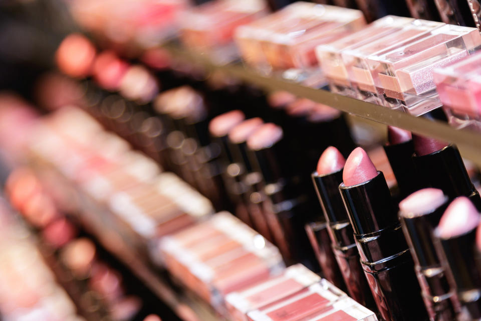 Different lipsticks on display at a store.