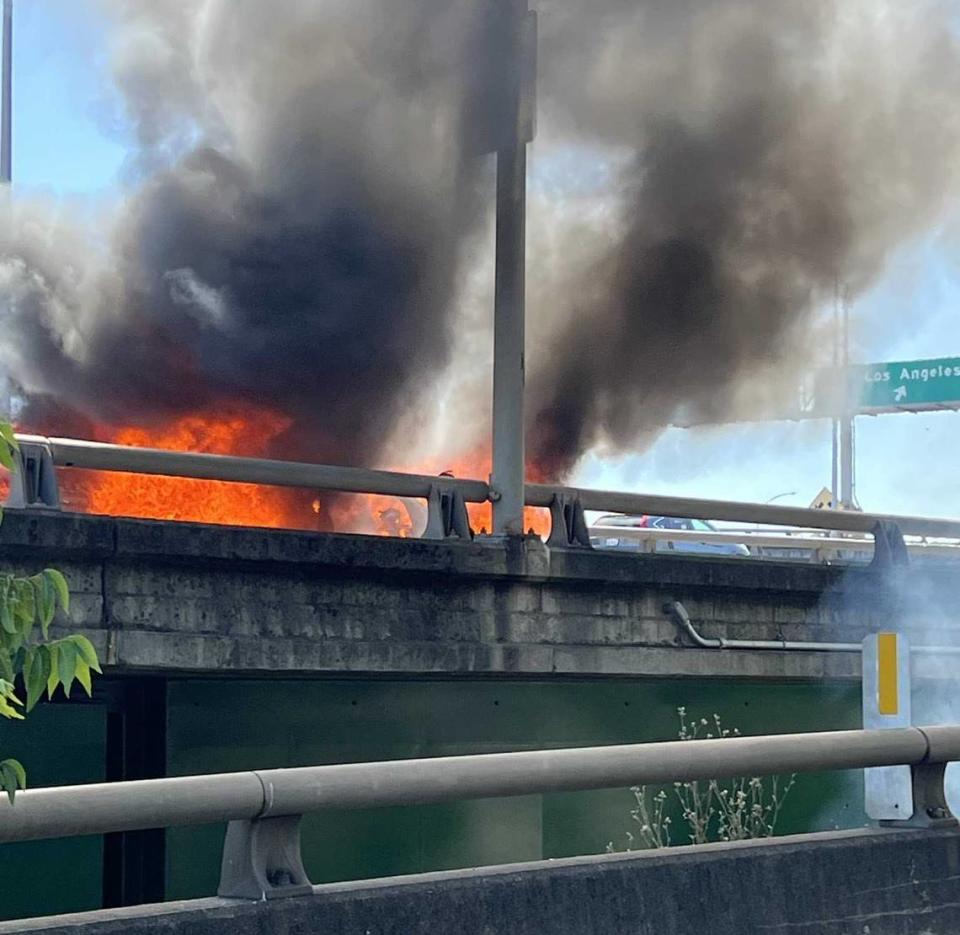 A high-speed pursuit ended Tuesday afternoon on Highway 50 when the fleeing vehicle caught fire near Fifth and X streets in Sacramento.