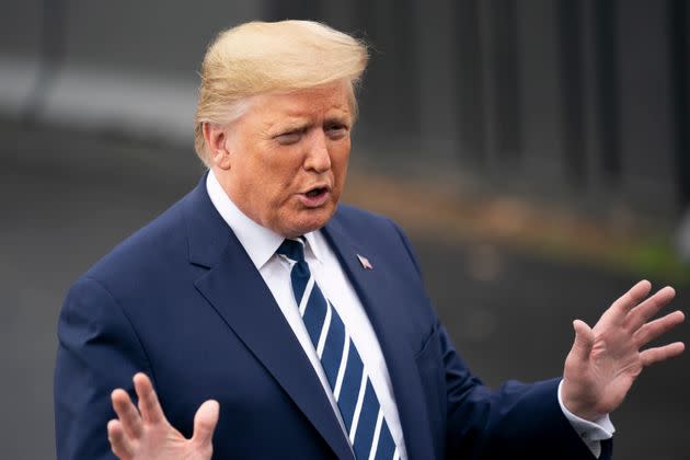 Then-President Donald Trump speaks to reporters before leaving the White House on March 3, 2020, days after reaching a deal with the Taliban about American troops withdrawing from Afghanistan. (Photo: Xinhua News Agency via Getty Images)