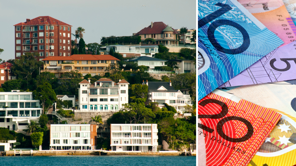 Composite image of Sydney property and Australian money notes.