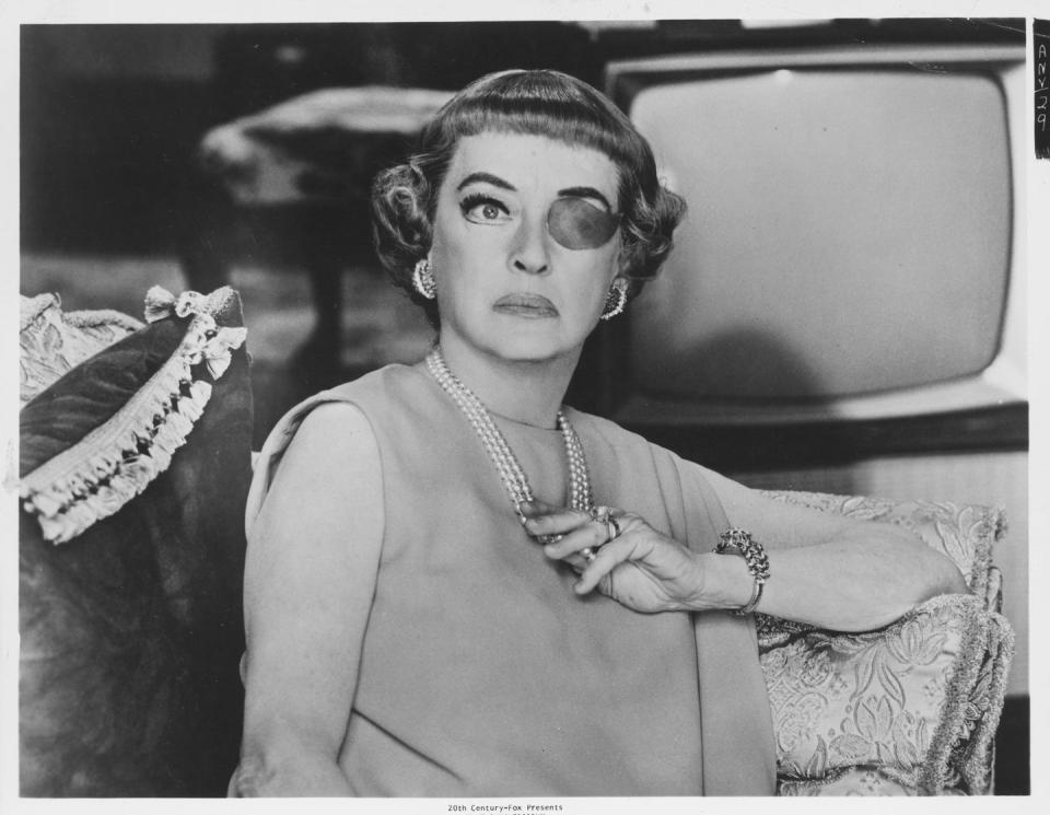 <p>Bette Davis exuded glamour in <em>The Anniversary</em>. The actress wore lots of jewels during the film, but none complimented her prop eye patch as well as her diamond palm earrings. </p>