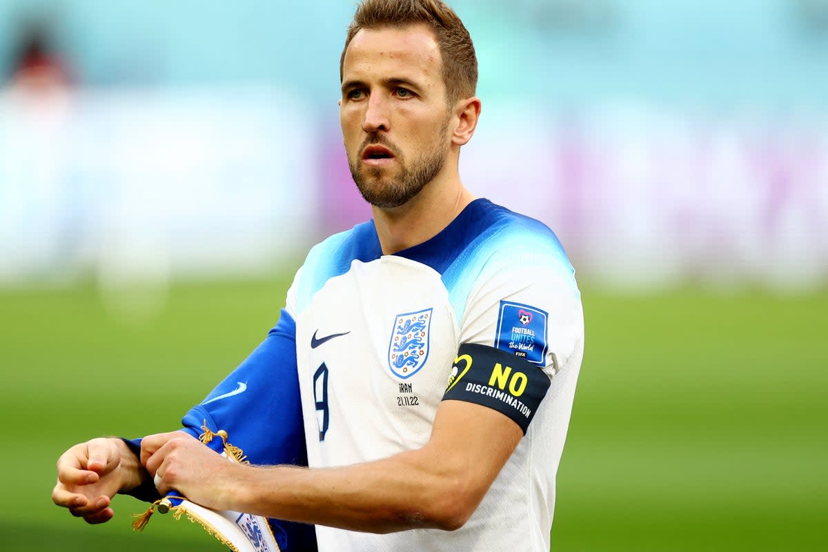 Harry Kane wearing Fifa’s ‘no discrimination’ armband (REUTERS)