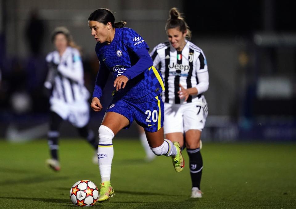 Juventus’ crossbar was hit in the 21st minute via Sam Kerr’s (left) delivery from the right (John Walton/PA) (PA Wire)