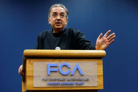 FCA CEO Sergio Marchionne addresses the media during a celebration of the production launch of the all-new 2017 Chrysler Pacifica minivan at the FCA Windsor Assembly plant in Windsor, Ontario, May 6, 2016. REUTERS/Rebecca Cook