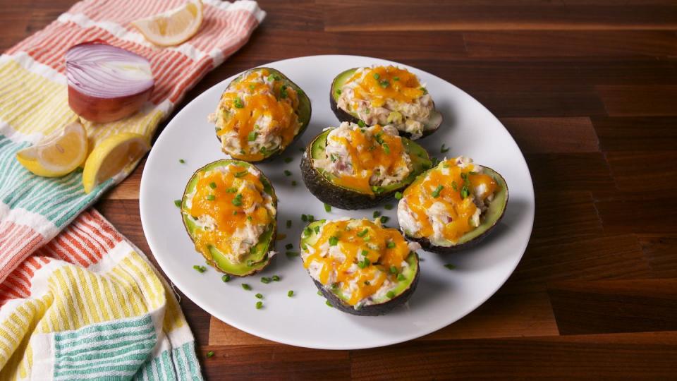 <p>Avocados can do it all.</p><p>Get the recipe from <a href="https://www.delish.com/cooking/recipe-ideas/recipes/a58356/avocado-crab-boats-recipe/" rel="nofollow noopener" target="_blank" data-ylk="slk:Delish" class="link ">Delish</a>. </p>