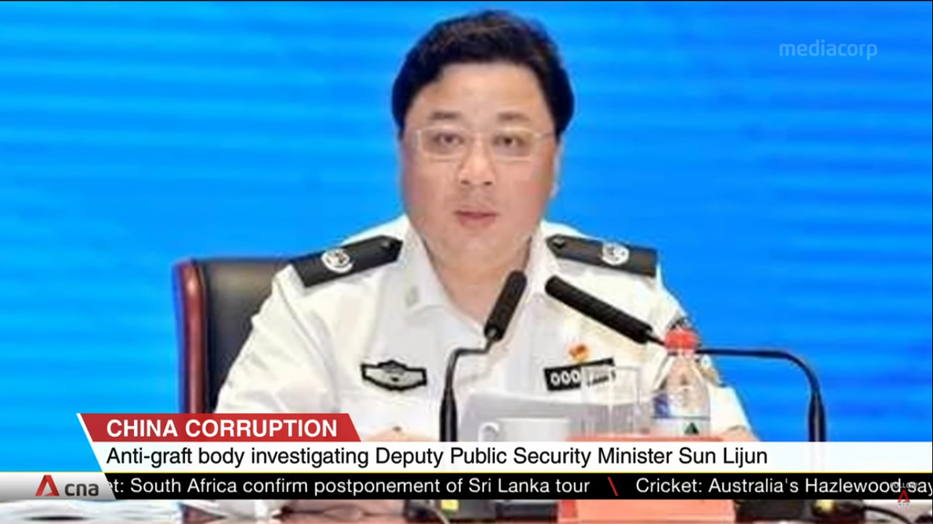 Sun Lijun was the vice minister of Public Security till 2020 and was one of the senior-most officials in charge of the police forces in China (Screengrab/CNA)