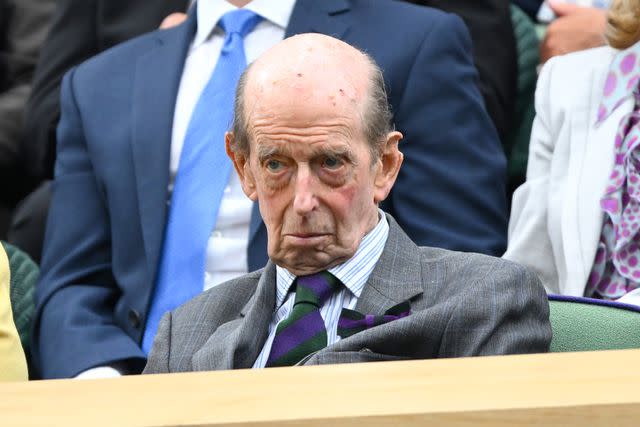 <p>Karwai Tang/WireImage)</p> Prince Edward, the Duke of Kent attends day twelve of Wimbledon at the All England Lawn Tennis and Croquet Club on July 14, 2023.