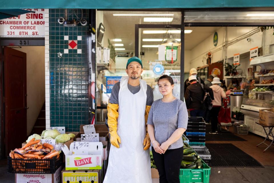 Eric Huynh and Finnie Phung, owners of The Green Fish Seafood Market in Oakland, are making sacrifices at home and are trying not to pass on higher costs to their customers in Chinatown as inflation soars.