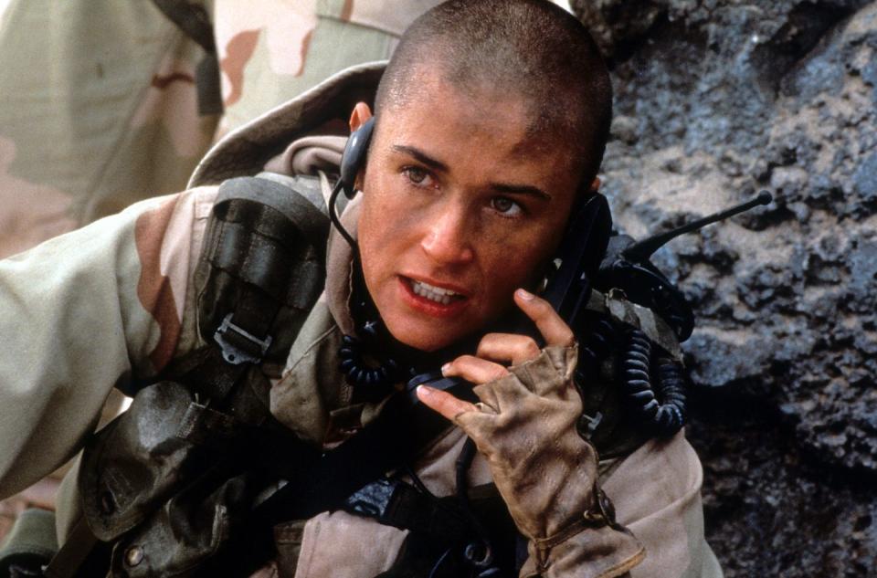 <p>Demi Moore made waves with a buzz cut in <em>G.I. Jane</em>, a look that soon became one of the most iconic '90s hairstyles. Decades later, Moore's daughter Tallulah Willis decided to replicate her mother's famous 'do with a <a href="https://people.com/style/tallulah-willis-shaves-head-looks-like-demi-moore-gi-jane/" rel="nofollow noopener" target="_blank" data-ylk="slk:similar buzz cut;elm:context_link;itc:0;sec:content-canvas" class="link ">similar buzz cut</a>. </p>