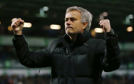 Football - West Bromwich Albion v Chelsea - Barclays Premier League - The Hawthorns - 18/5/15 Chelsea manager Jose Mourinho celebrates at the end of the match Reuters / Eddie Keogh Livepic