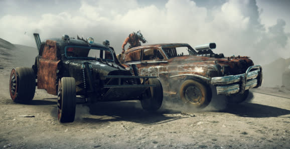 Mad Max side-ramming car combat.